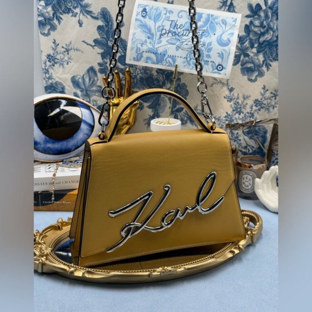 🆕 KARL LAGERFELD 🧿 NWOT K/Signature Medium Crossbody Bag, Trench Beige Yellow - Picture 3 of 16
